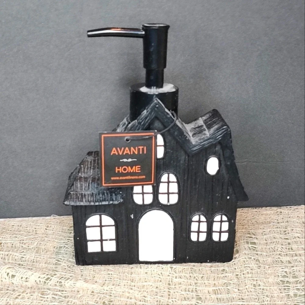 Avanti Black Spooky Haunted House Mansion Halloween‎ Soap Pump Dispenser